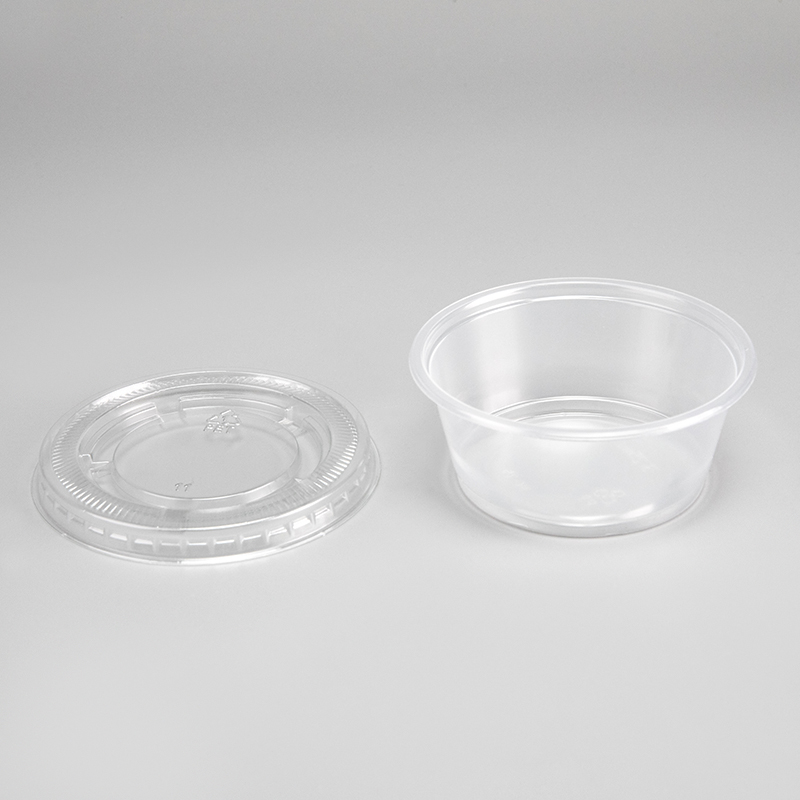 Vaso de salsa de plástico para mascotas transparente o negro de 2,5 oz