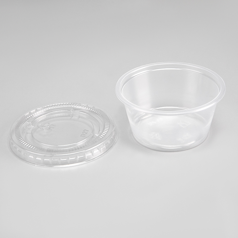 Vaso para salsa de plástico PET transparente o negro de 2,0 oz