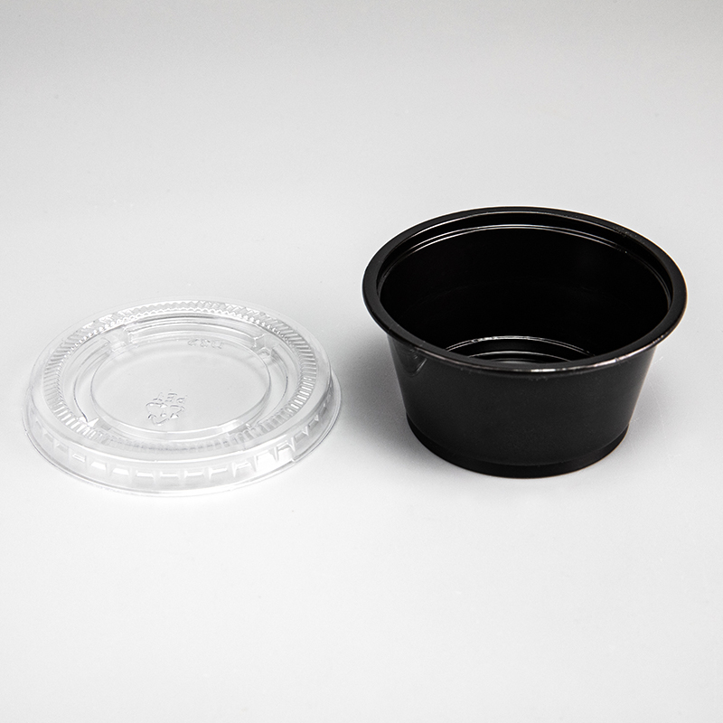 Vaso para salsa de plástico PET transparente o negro de 2,0 oz