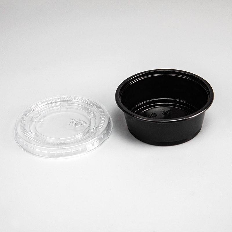 Vaso de salsa de plástico para mascotas transparente o negro de 1,5 oz